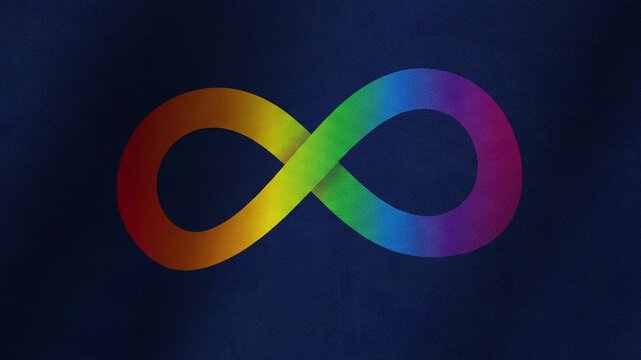 Autism Awareness Symbol: The infinity symbol, rendered in a spectrum of rainbow colors, represents autism awareness and the neurodiversity movement.