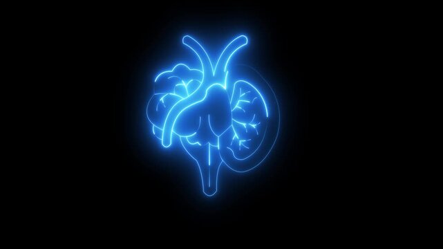 Glowing heart cardiogram line. Electrocardiogram show heart beat line Heart health, neon heart shape icon with glowing electrocardiogram medical pulse wave line
