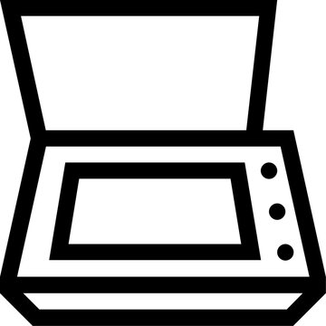 Minimalist scanner icon vector, flatbed document scanner line art, office hardware symbol for digital imaging and document management