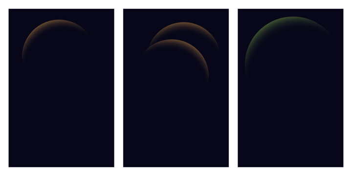 Dark minimalist posters featuring glowing orange crescent shapes for creative branding.