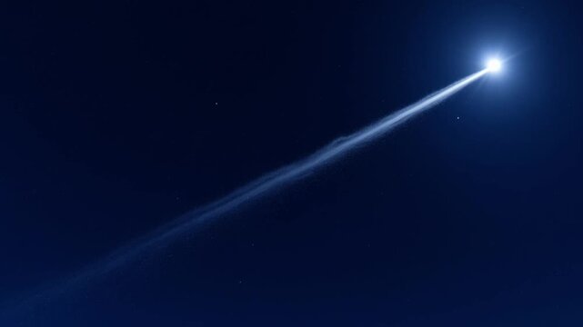 Bright Shooting Star Streaking Across Dark Night Sky With Glowing Tail And Stars video clip