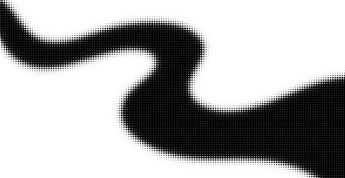 Abstract flow distortion effect with halftone dot texture. Dotted abstract wave for monochrome printing. Black and white halftone wave pattern for background and overlay. Vector dotted art