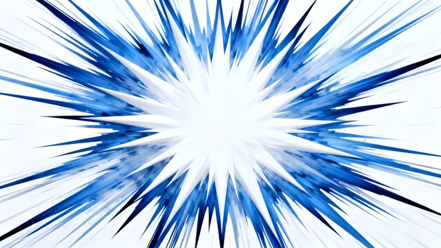 Blue and white explosive starburst graphic with radiating sharp lines on white background