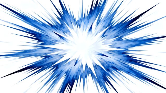 Blue explosive burst with sharp radiating spikes against white background resembling energy discharge or impact effect