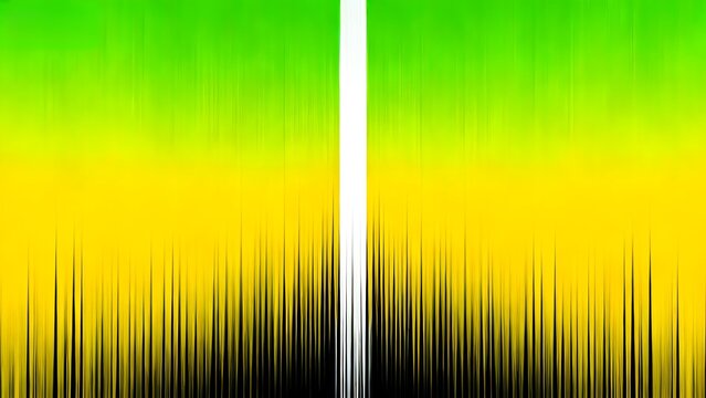 Vertical white stripe divides green-yellow gradient background with black audio waveform bars at bottom