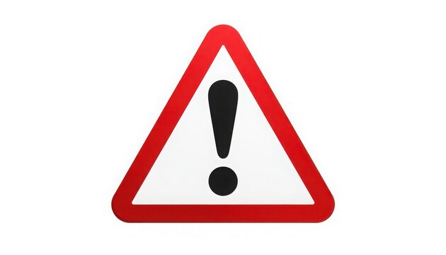 Warning sign with a bold black exclamation mark inside a red triangle alerts observers to potential hazards.