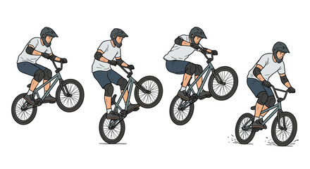 Fototapeta premium Illustration showing steps of a bmx bike trick sequence