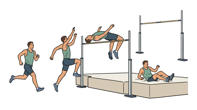 Illustration showing steps of a high jump athlete