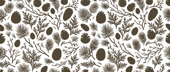 Rustic Pinecone and Evergreen Branch Seamless Pattern © mumun