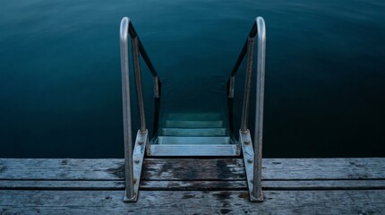 Fototapeta premium Stair leading to a lake in Sweden with a focus on the water and surrounding calmness