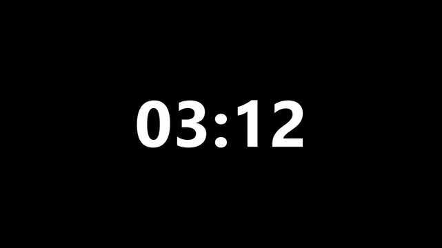 3 minutes 30 seconds digital countdown animation with alpha channel.Dynamic countdown 210s on black screen.210 seconds count concept.Gaming concept 210 second countdown.