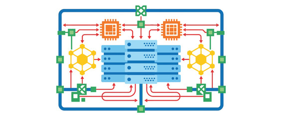 Naklejka premium Abstract Digital Network Infrastructure and Server Cluster Diagram