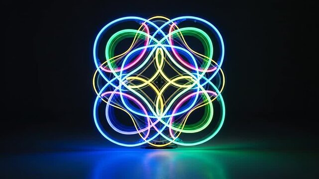 Interlocking colorful neon circle pattern.