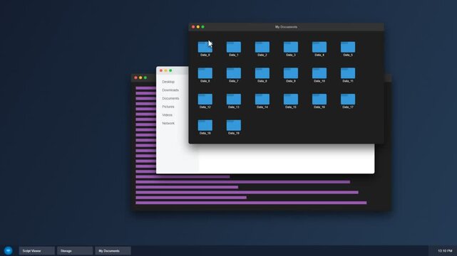 Computer desktop interface showing storage window and terminal display