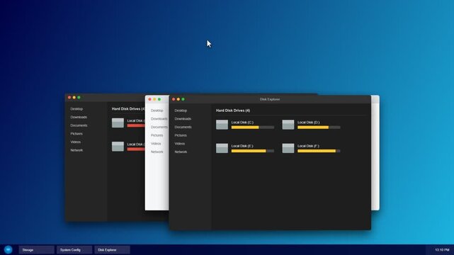 Computer Operating System Desktop with Storage Windows and Disk Usage