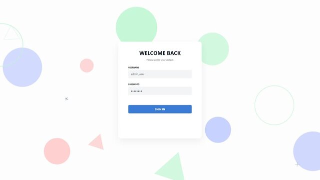 Login form interface with abstract geometric shapes