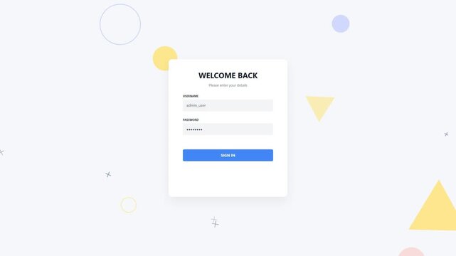 Login form interface with abstract geometric shapes