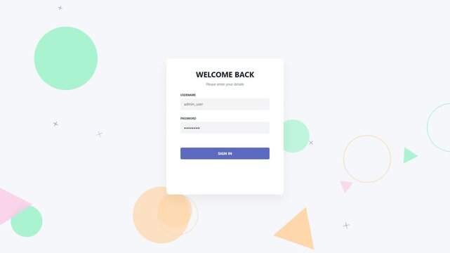 Login form interface with abstract geometric shapes
