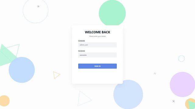 Welcome back login form with geometric shapes