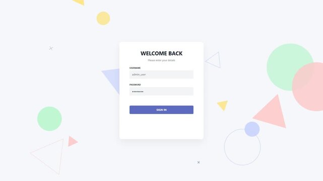 Login form interface with abstract geometric shapes
