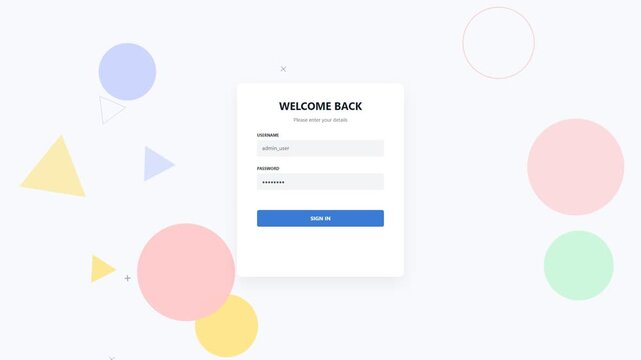 Login form interface with abstract geometric shapes