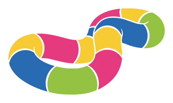 Multicolor pool noodle in a serpentine arrangement with flat geometric segments isolated on white background playful summer leisure concept