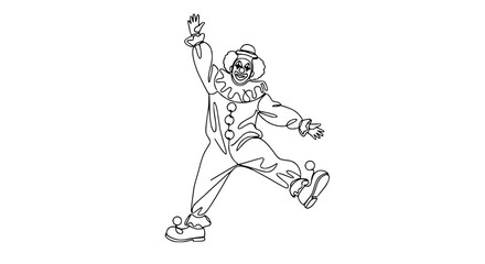 Obraz premium Joyful Clown Waving Hand in Continuous Line Art Style