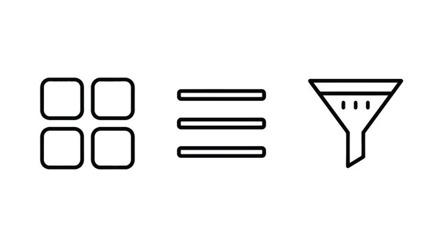Linear Vector Icons Set of Grid View Menu List and Filter Funnel Representing Content Sorting and Navigation