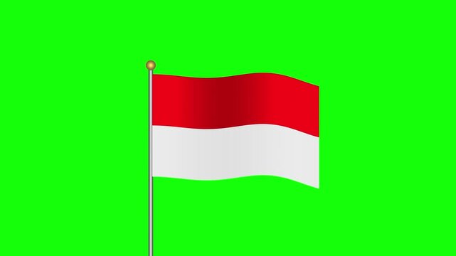 Indonesian Flag Waving Animation on Green Screen Chroma Key
