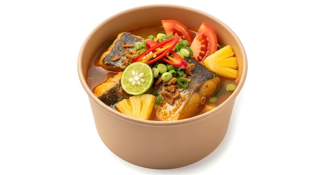 Sour and Spicy Fish Soup with Pineapple in Paper Bowl