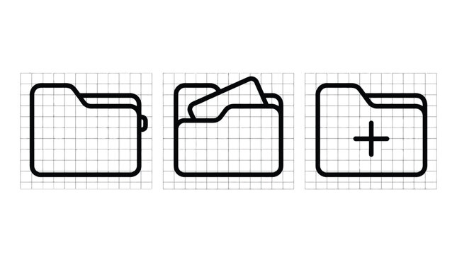 Linear Vector Icons Set of Folders on Grid Background Representing File Management Document Storage and Organization