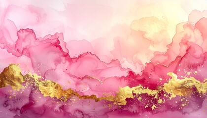 Fototapeta premium ふんわりとしたピンクとゴールドの水彩テクスチャ背景 コピースペース