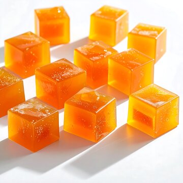 Colorful Orange Jelly Cubes on White Background.