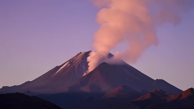 Active volcano smoking in Danakil Desert Ethiopia at dusk
