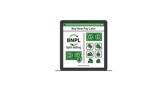 Buy now pay later split billing tablet interface