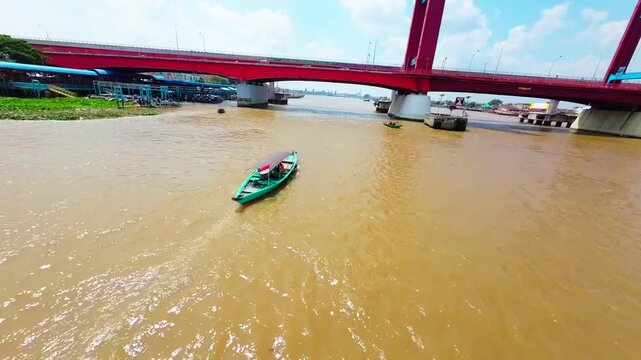 Aerial view of main road and traffic near Jakabaring Palembang