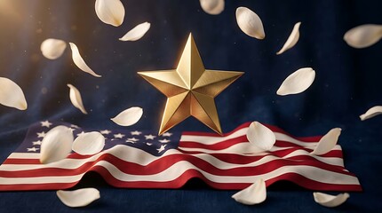 Obraz premium Gold Star Mother's Day Tribute with American Flag and Petals