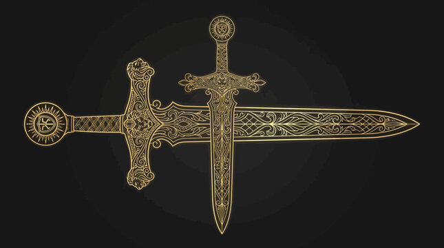 Intricate golden sword emblem ornate weapon design
