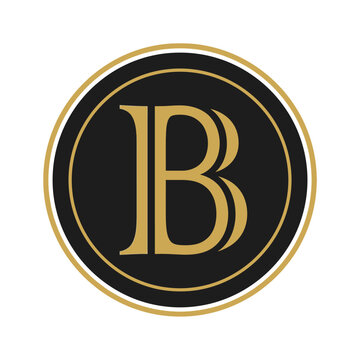Serif letter B logo in gold circle frame