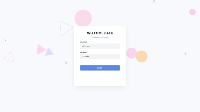 Welcome back login interface with abstract shapes
