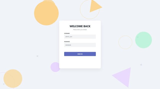Login form interface with abstract geometric shapes