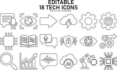 Fototapeta premium Editable tech icons set for modern design
