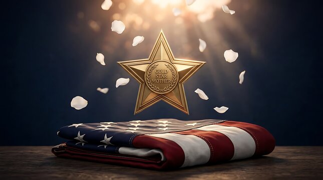Gold Star Mother Commemorative Star and Folded American Flag