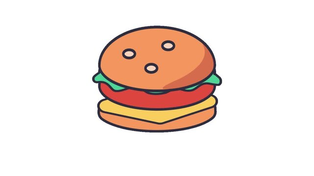 Cute flat vector illustration of a delicious cheeseburger with lettuce and tomato