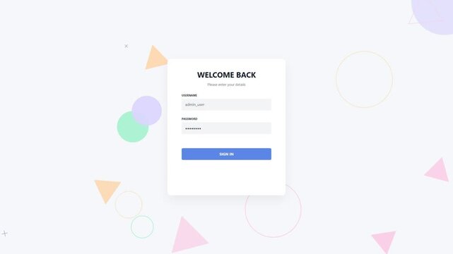 Welcome back login interface with abstract shapes