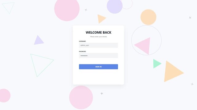 Login form interface with abstract geometric shapes