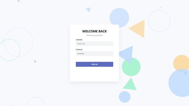Welcome back login interface with abstract shapes