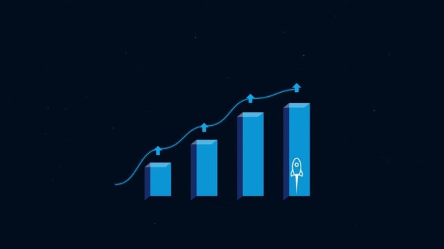 Business growth bar chart with upward trend arrow
