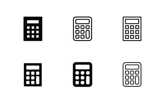 Calculator icons set for financial mathematics and accounting software interface design art.