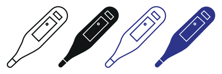 Digital thermometer icon set in line, solid and outline style vector illustration